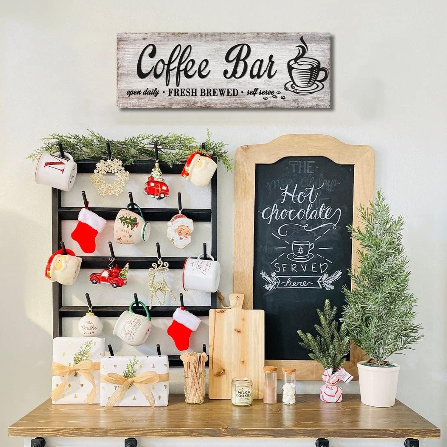 Rustic Wood Grain Coffee Station Decor – Retro Coffee Bar Signs for Kitchen -…