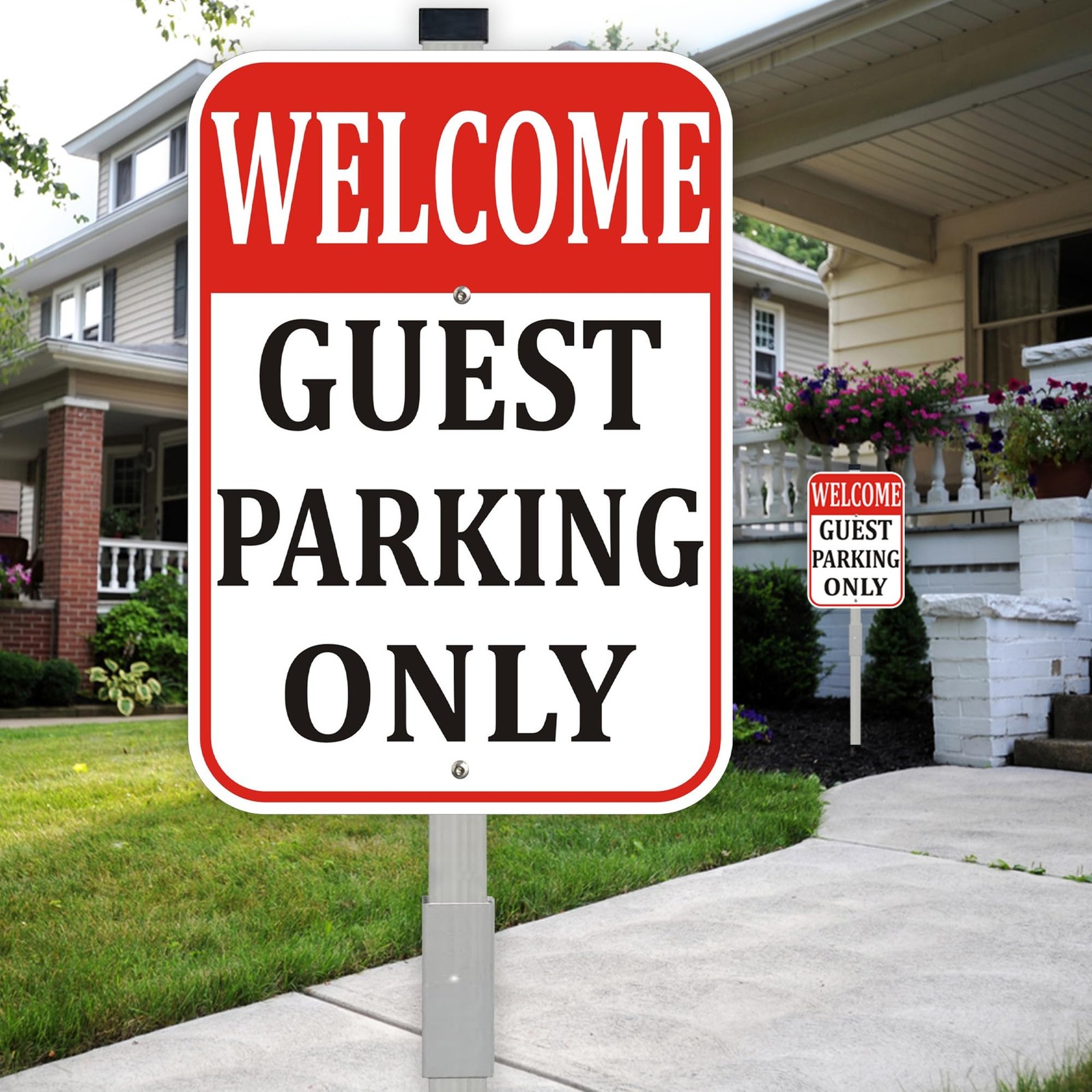2Pack Welcome Guest Parking Only Sign with 36-Inch Metal Stakes, 10 x 14 Inch…