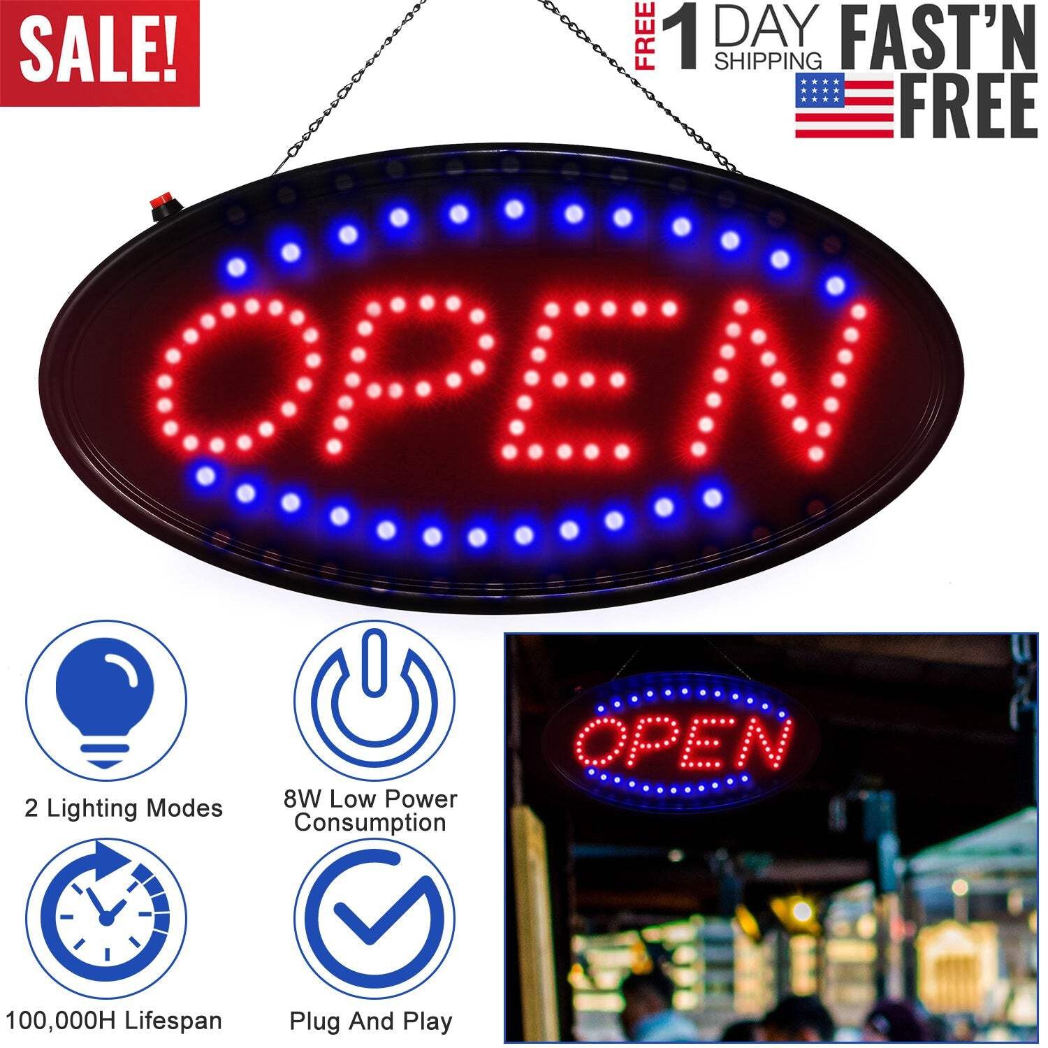 Ultra Bright LED Neon Open Sign Flash/Normal Lighting Store Business Sign Animat