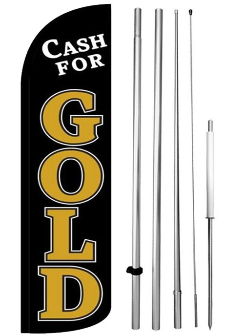 CASH FOR GOLD Windless Swooper Flag15&prime; Tall Pole Kit Feather Banner Sign kq-h