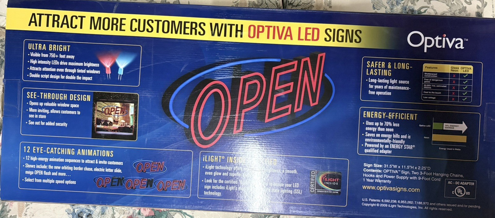 Optiva Open Signs | Neon Open Sign Look, LED Lights | 12 Eye-Catching Animations