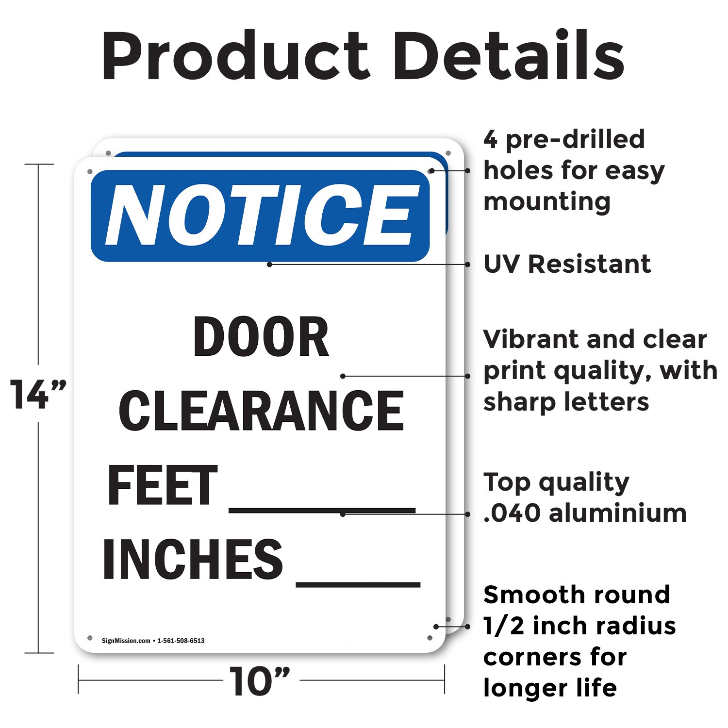 (2 Pack) Door Clearance ____ Feet ____ Inches OSHA Notice Sign Decal Metal