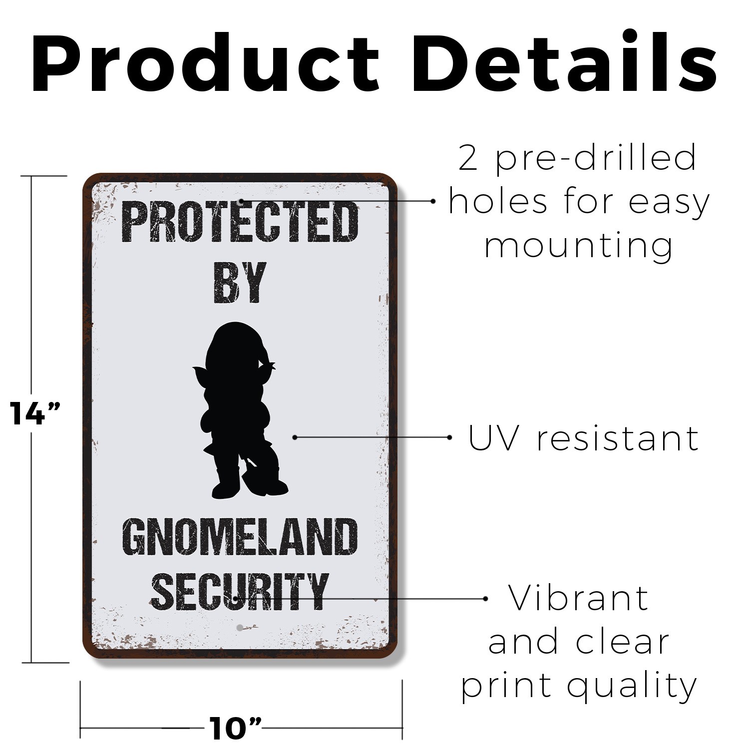 Funny Gnomeland Security Sign Guarded by Garden Gnomes Perfect for Gardens