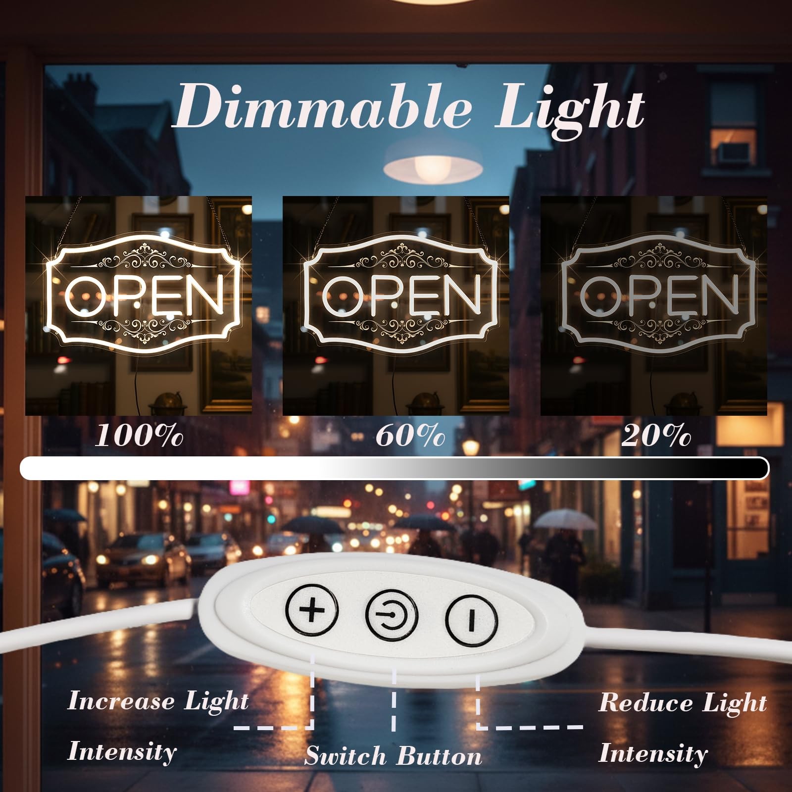 Open Sign for Business, LED Dimmable Neon with 12V/2A Adapter 16.5&Prime; x 10.5&Prime;