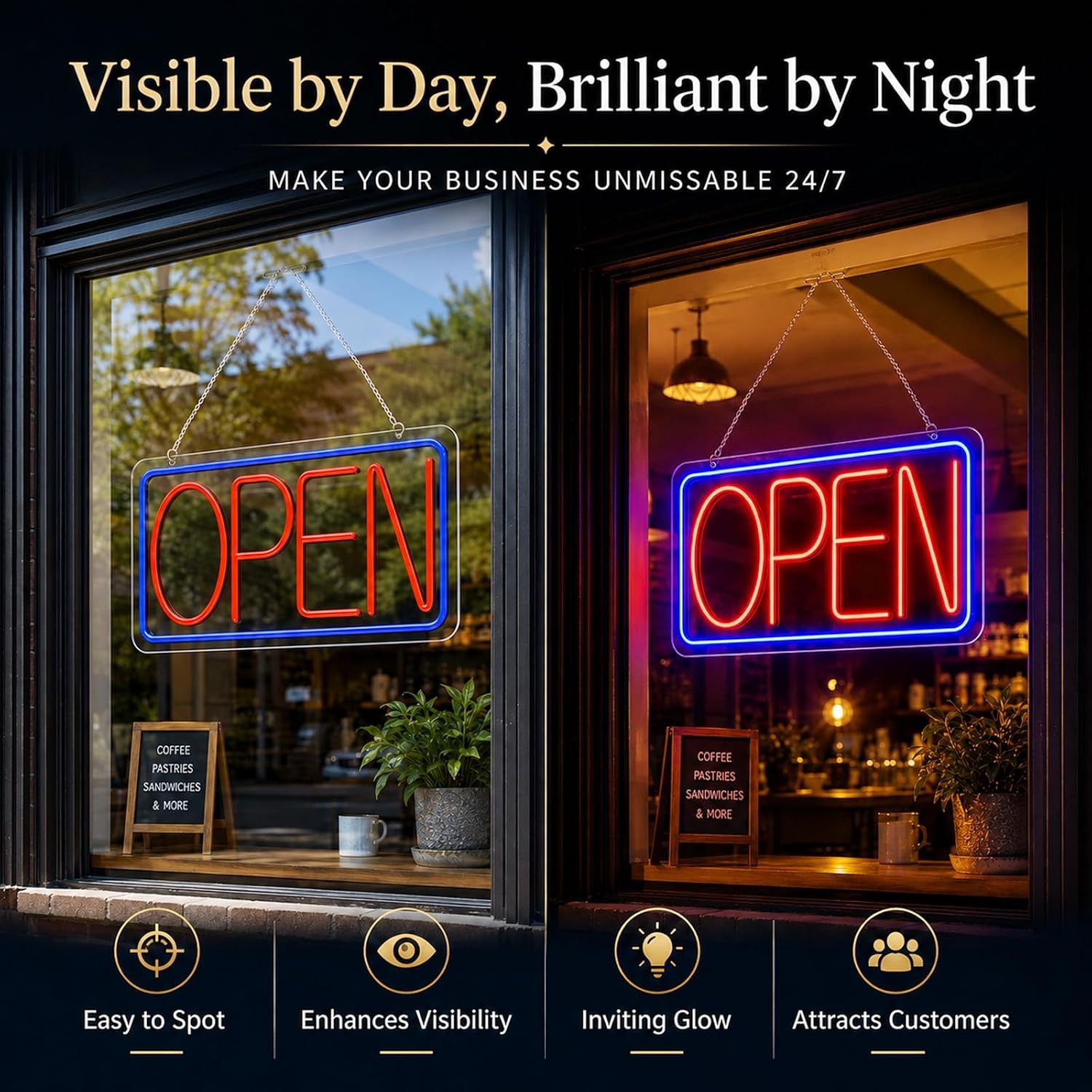 Open Sign Neon Light 17&Prime; X 9.3&Prime; LED Open Sign for Business Window Ultra Bright