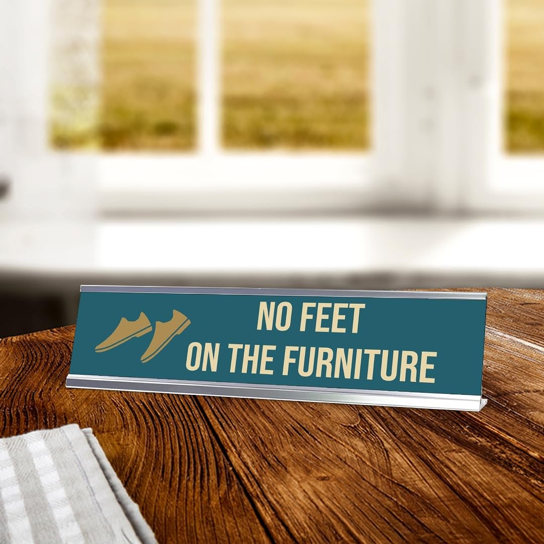 No Feet On The Furniture, Shoes Gold Frame, Desk Sign (2×8&Prime;)