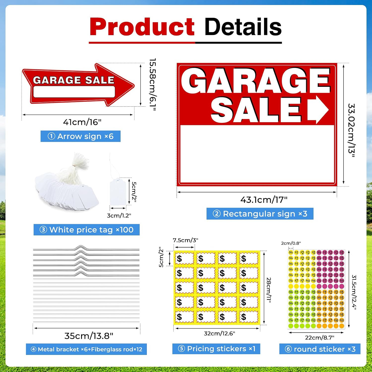 Garage Sale Signs Kit (14Pack)-17×13 Inch Large Garage Sale Sign with Metal Stak