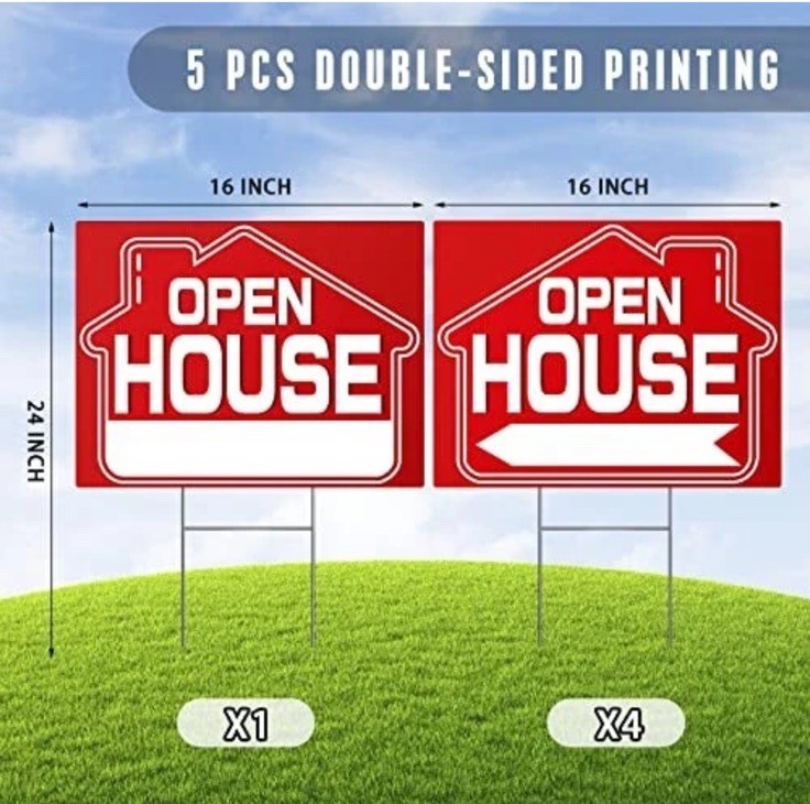 Open House Signs 5 Pack 16&Prime; x 12&Prime; Double-Sided Yard Signs with Metal H Stakes…