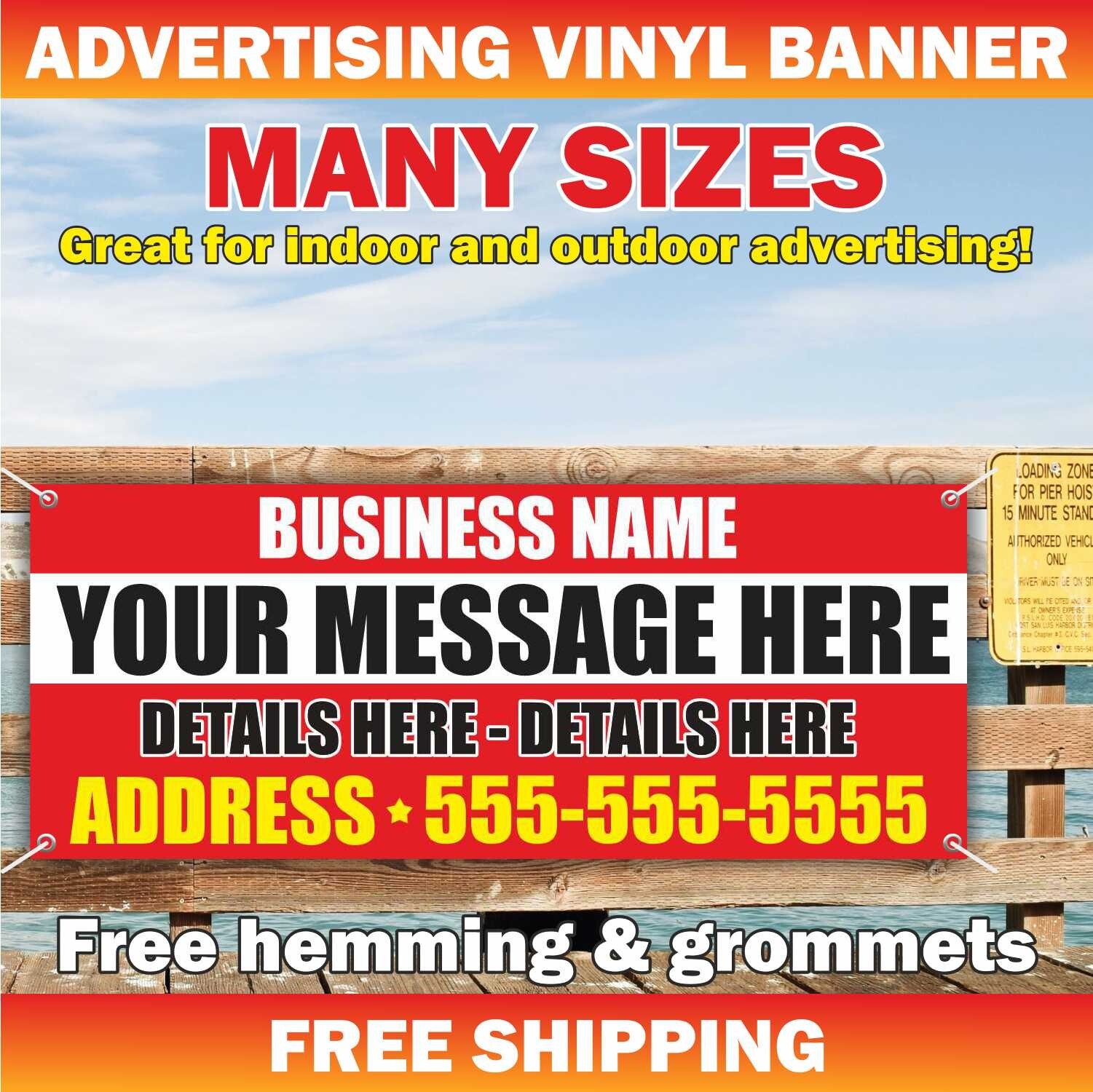 BUSINESS NAME Advertising Banner Vinyl Sign Message Service Сustom Text Event
