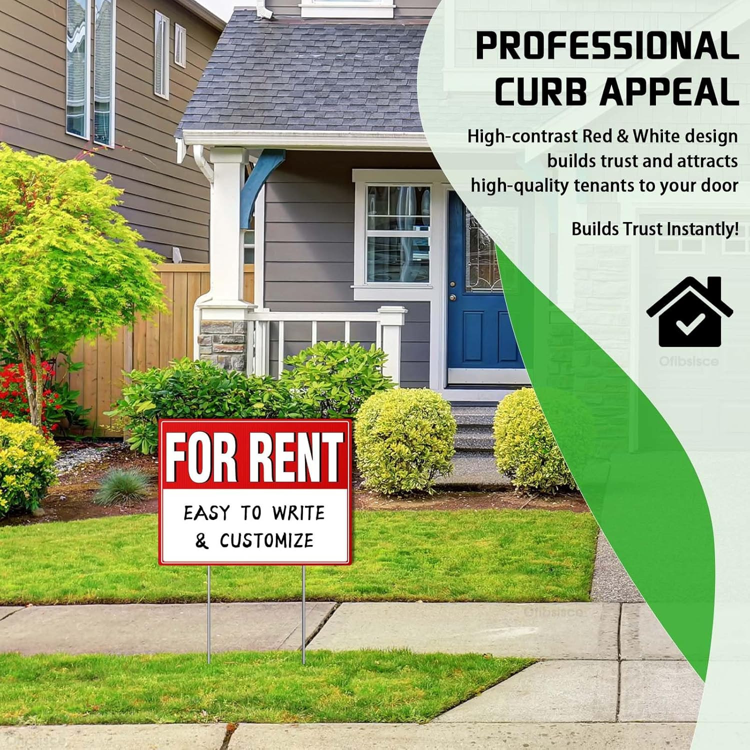 4 Pack for Rent Signs with Stakes, 17X13&Prime; Double Sided for Rent Yard Signs, Larg