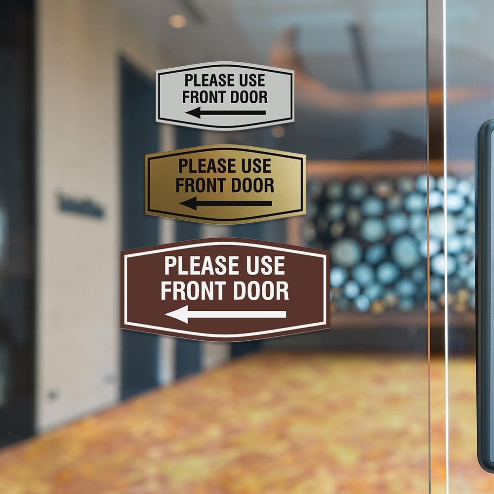 Medium Black Fancy Please Use Front Door Left Arrow Wall Or Door Sign