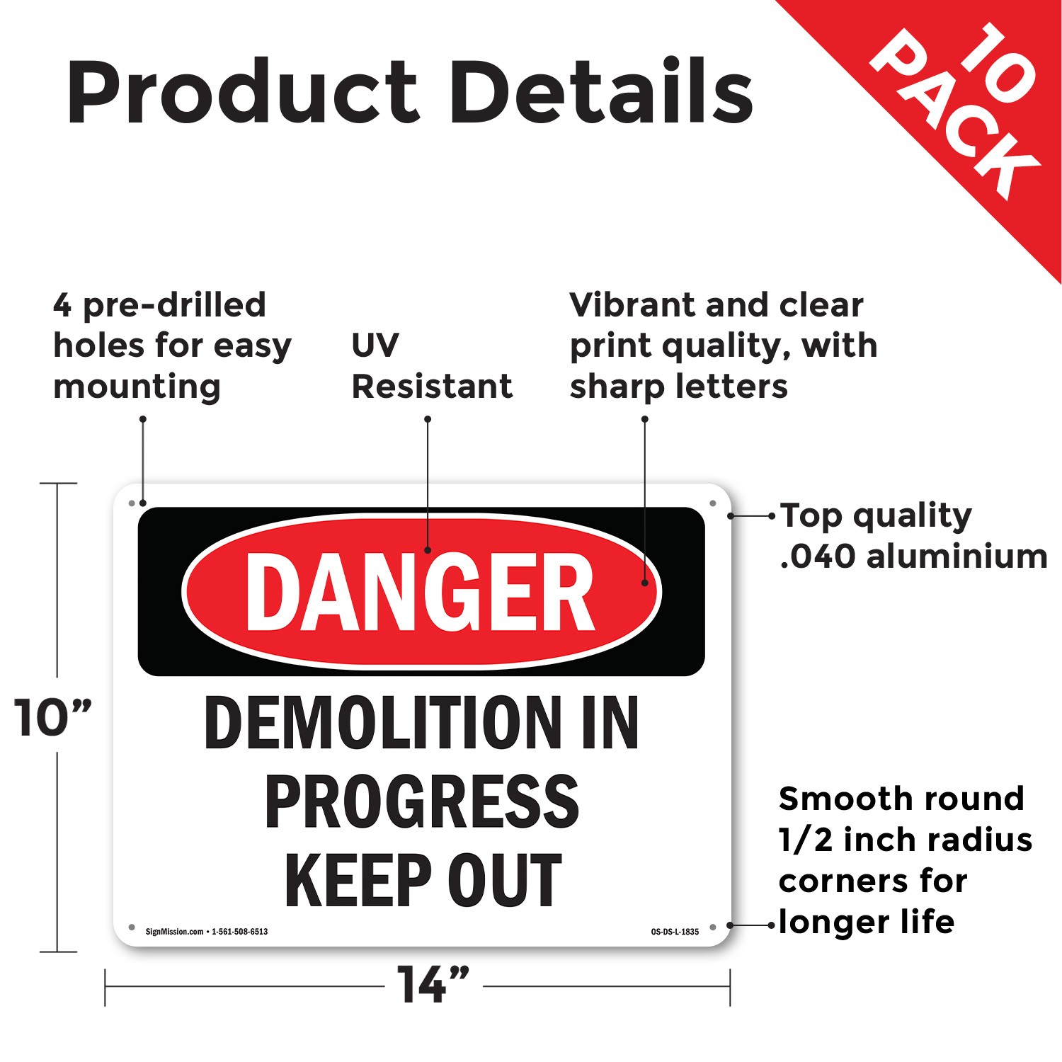 Demolition In Progress Keep Out OSHA Danger Sign Metal,, Decal 5 or 10 Pack
