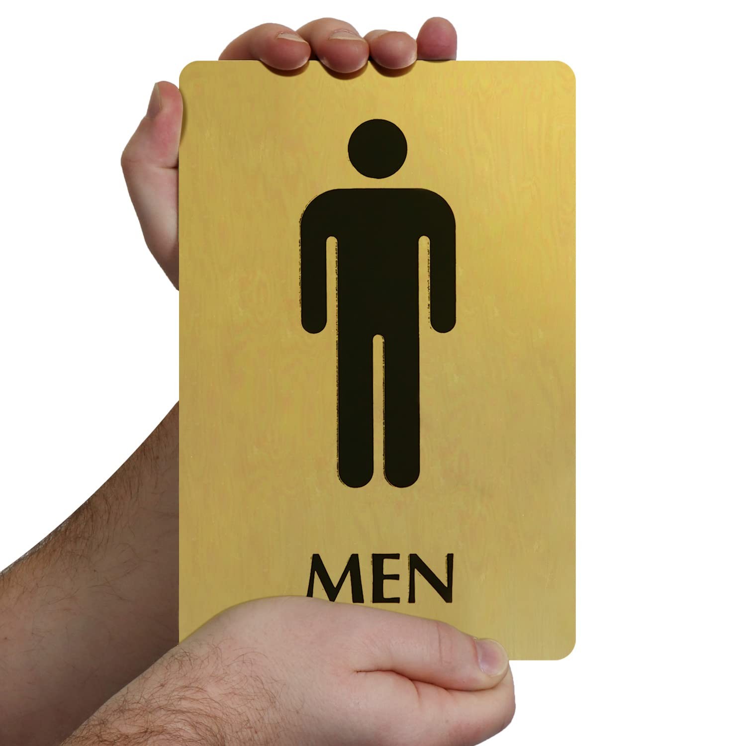 6×9 inch Gold Black Brass Metal Engraved Men&rsquo;s Restroom Sign with Pictogram