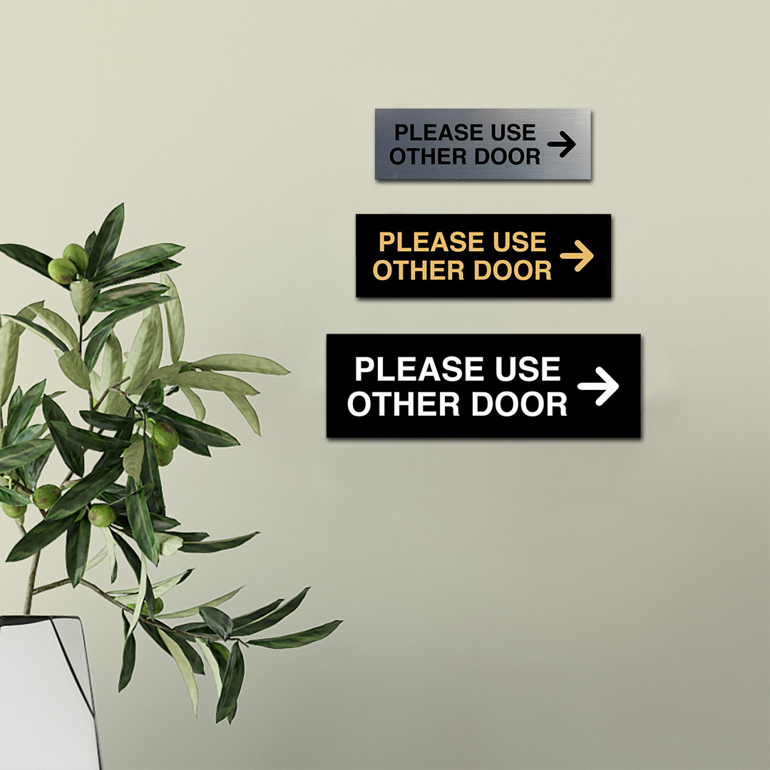 PLEASE USE OTHER DOOR Sign – (Right Arrow) (Red) – Small 2&Prime; x 6&Prime;