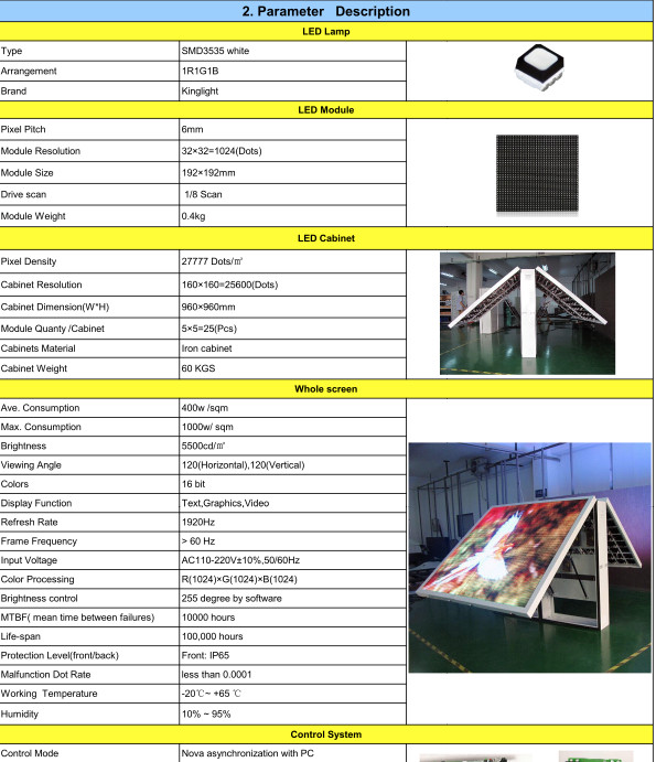 LED Commercial 3×6.3f Programmable P6 Outdoor LED 4680Hz Video Billboard Sign