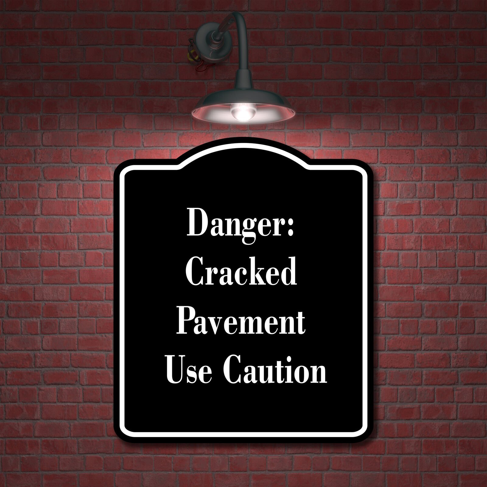 Danger Cracked Pavement Use Caution BLACK Aluminum Composite Sign