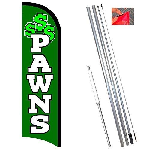 PAWNS (Green/White) Windless Feather Flag Bundle (Complete Kit) OR Optional Repl