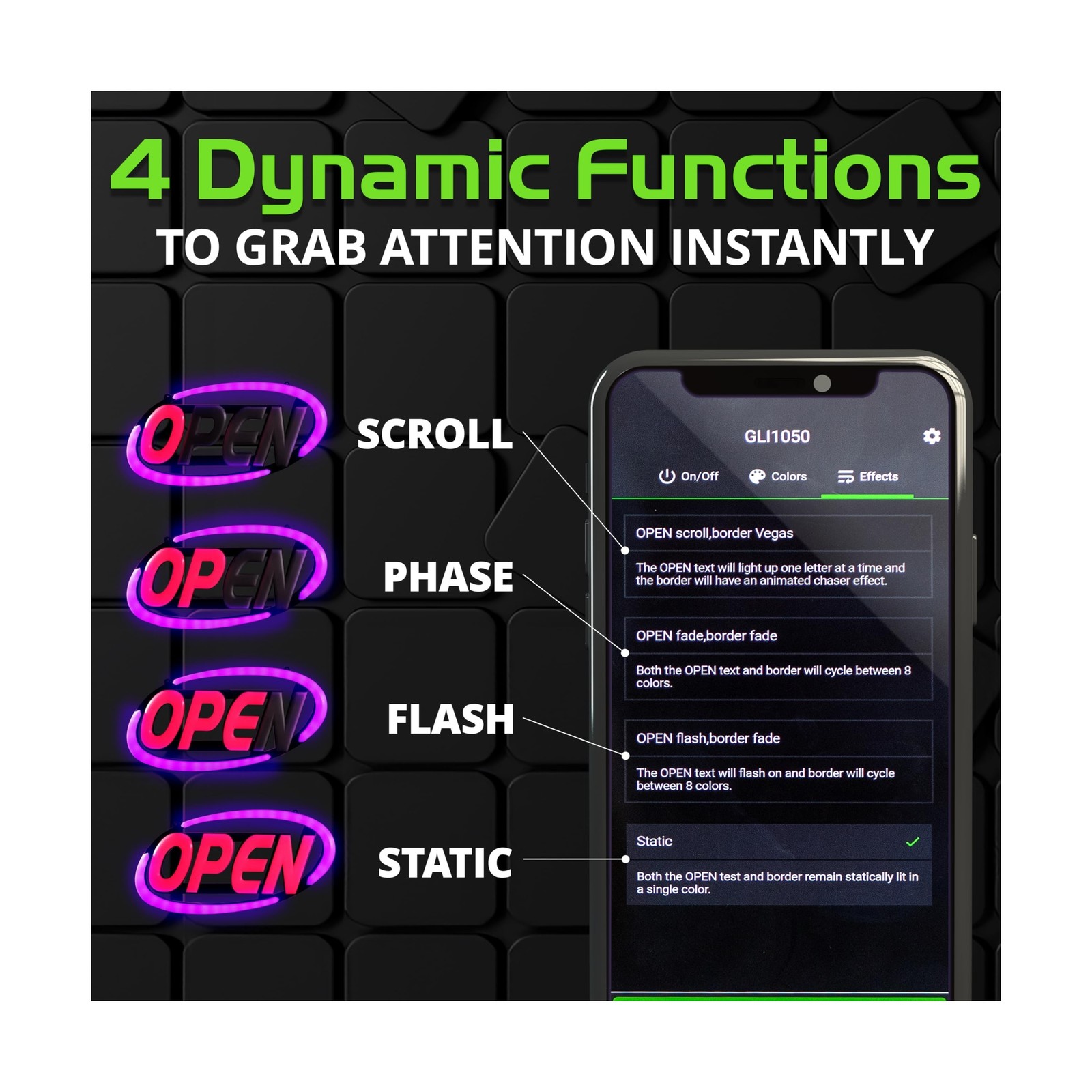 Super‑Bright LED Open Sign 15×32 in – Programmable with 6
