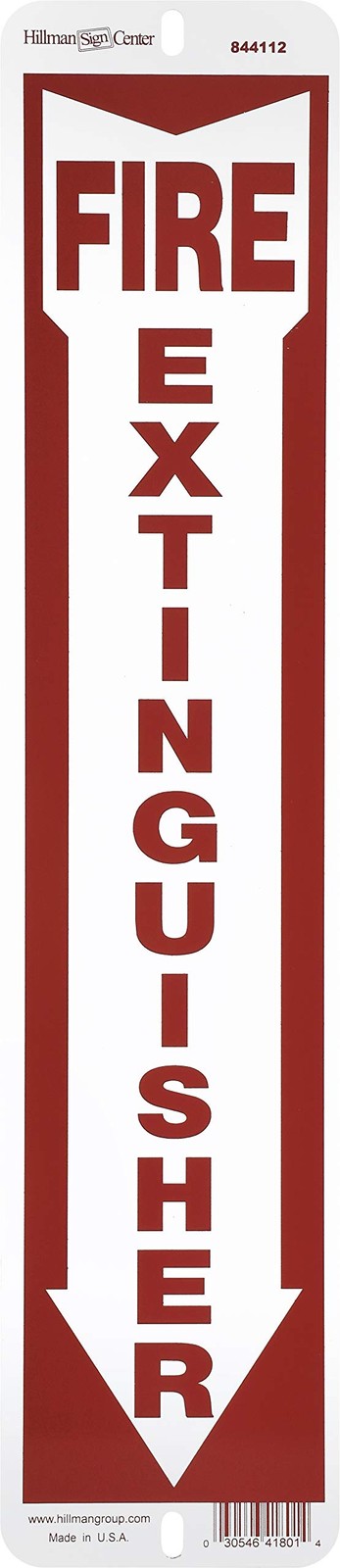 844112 White and Red Aluminum Fire Extinguisher Sign with Arrow Symbol, 4 x 18