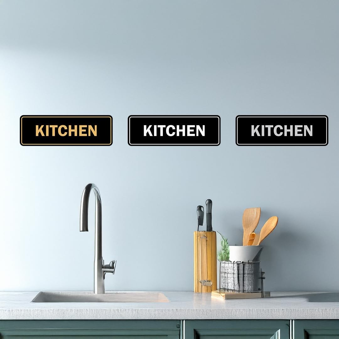 Standard Kitchen Sign Brushed Silver Large Wall Door Mount Hardware
