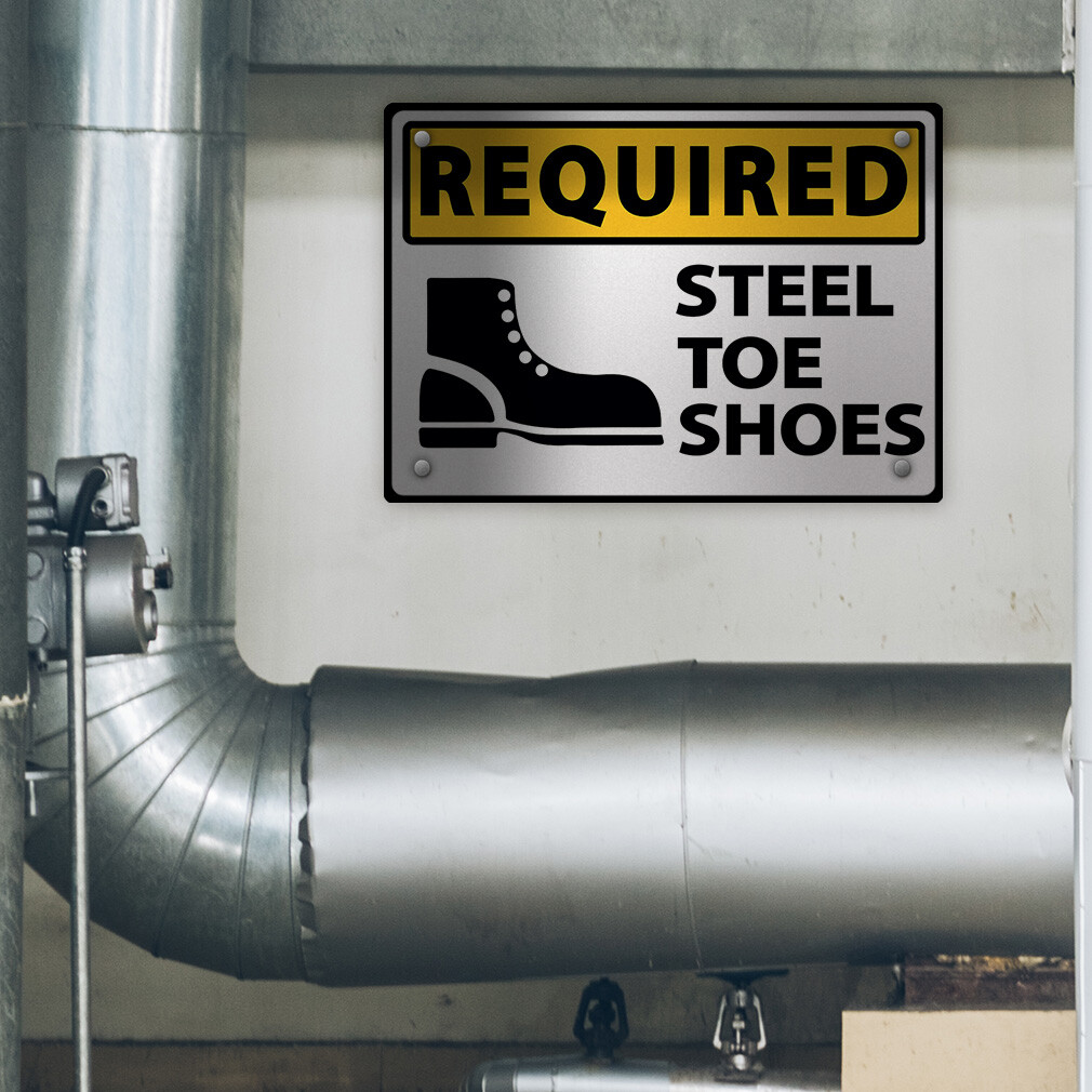 Horizontal Metal Sign Required Steel Toe Shoes Weatherproof Street Signage