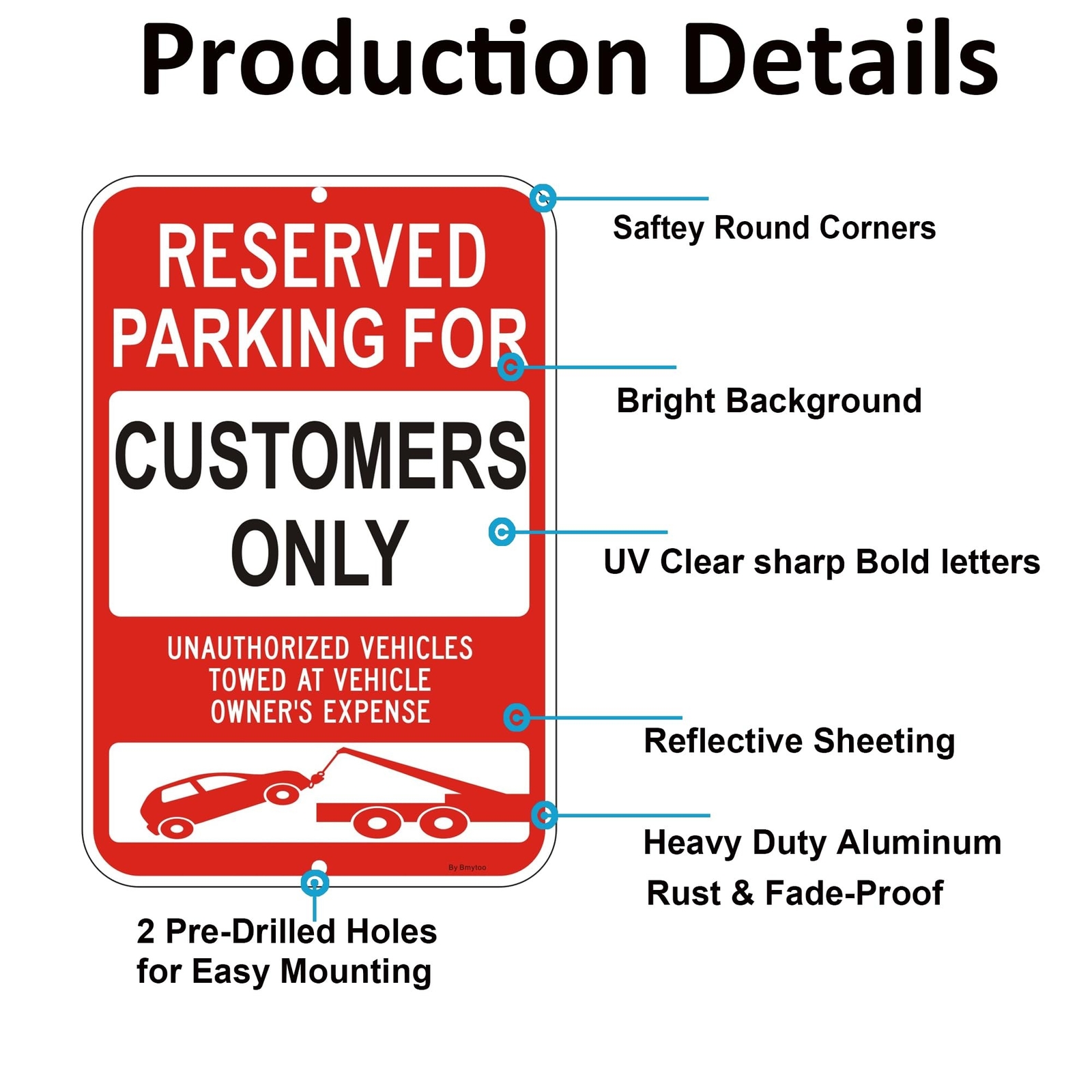 2 Pack Reserved Parking For Customers Only Sign, 18&Prime; x 12&Prime; Unauthorized Vehic…