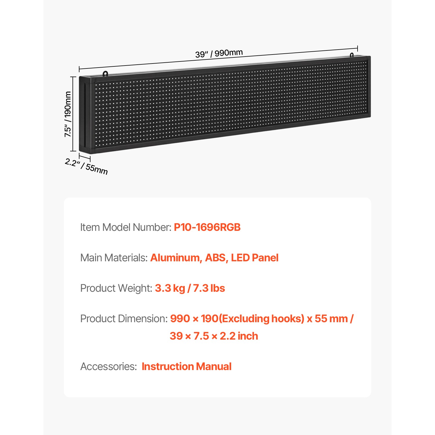Uimoso 40×8 in Programmable LED Display Board with Scrolling Full-Color Text