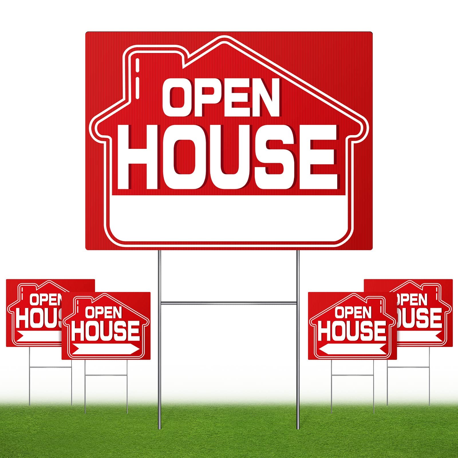 Open House Signs (5 Pack), 16&Prime; x 12&Prime; Double-Sided Yard Sign With Metal H Stakes,