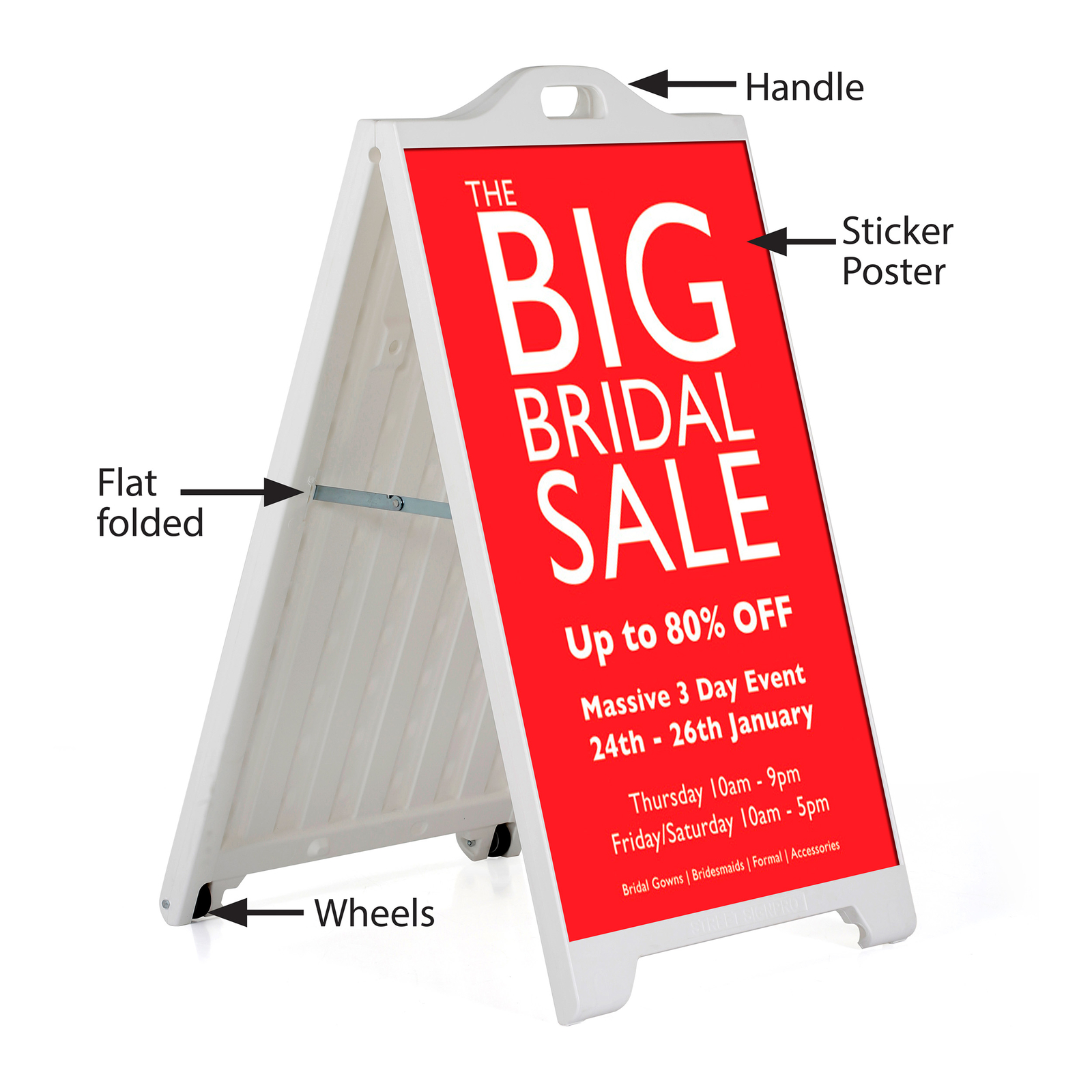 Street Sidewalk Sign A-Frame Folding Portable Double Sided 24×36 White Lot of 2