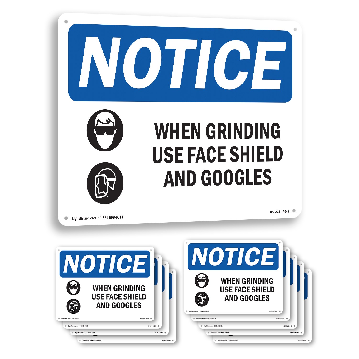 When Grinding Use Face Shield OSHA Notice Sign Metal Plastic, Decal 5 or 10 Pack