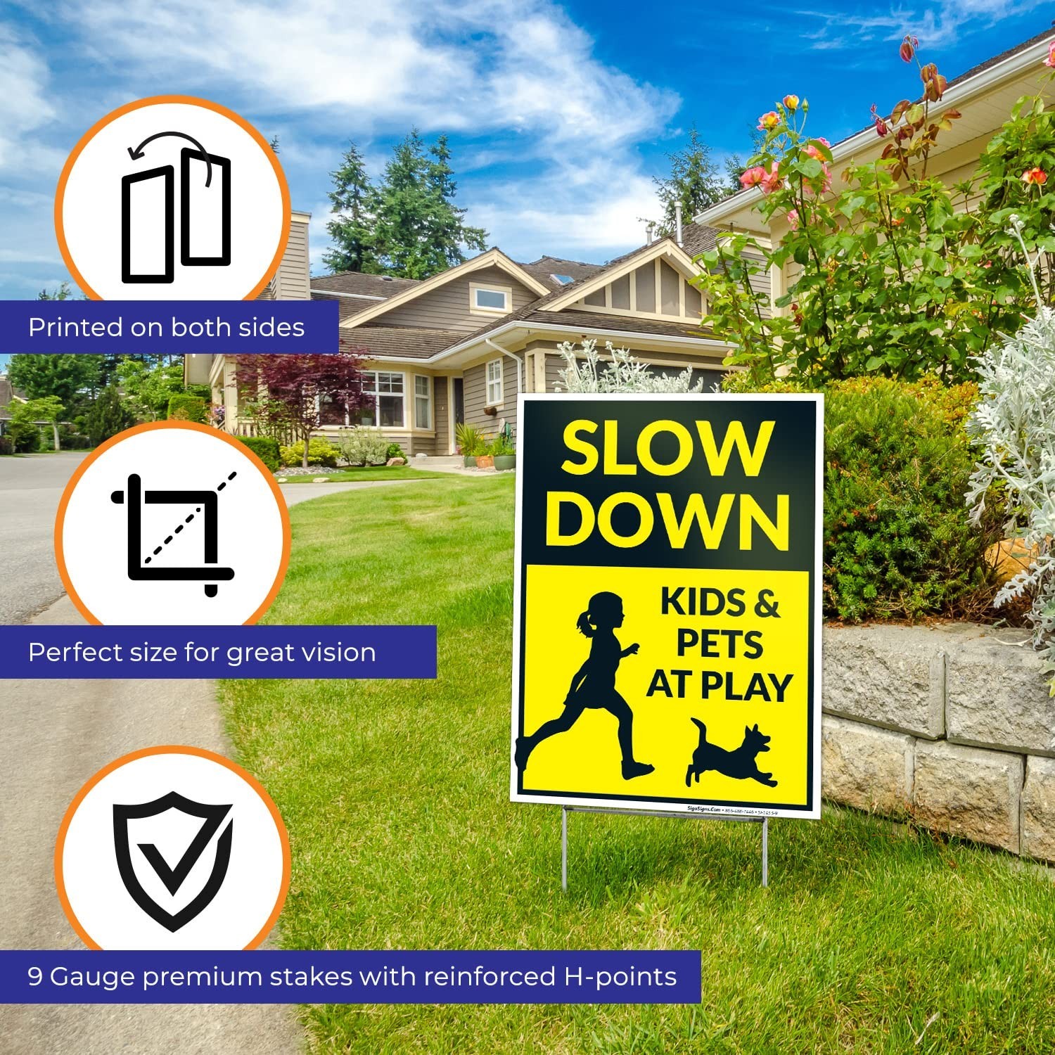 Slow Down Kids & Pets At Play With Graphics Sign, Pack of 2 Double Sided 9×12…