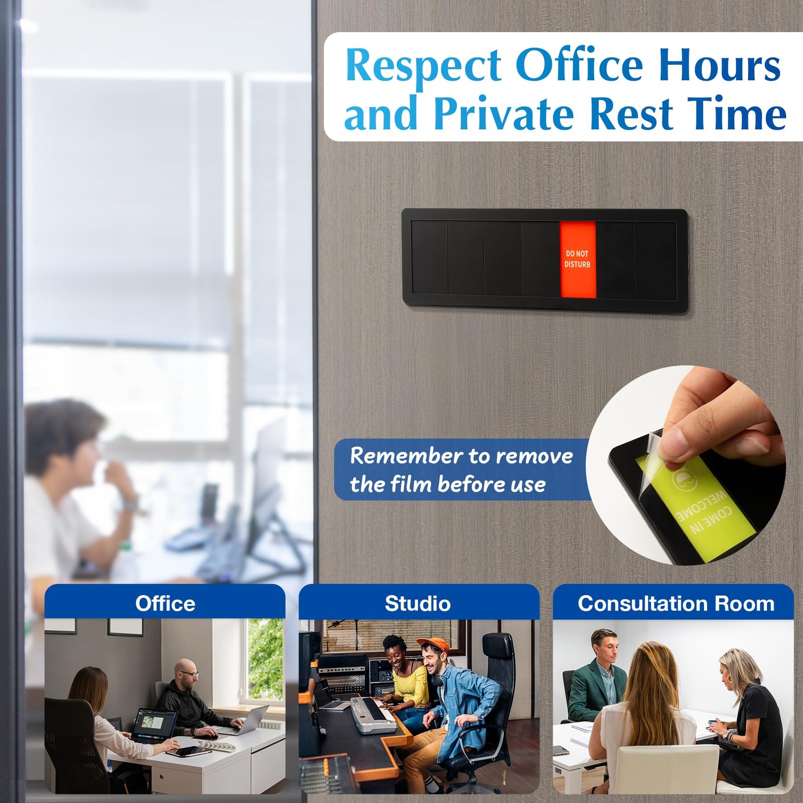 Office Door Signs,7 Options-Do Small Signage, Brushed Silver with Multicolor