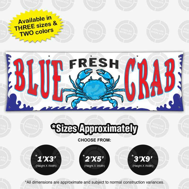 FRESH BLUE Crab Banner Food Restaurant Open Sign Shop Display Colorful Vinyl Cod