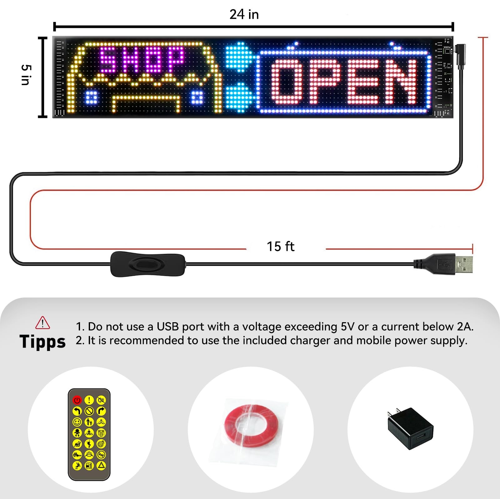 24 »x5 » Programmable LED Sign with Bluetooth Control, Flexible Scrolling LED…