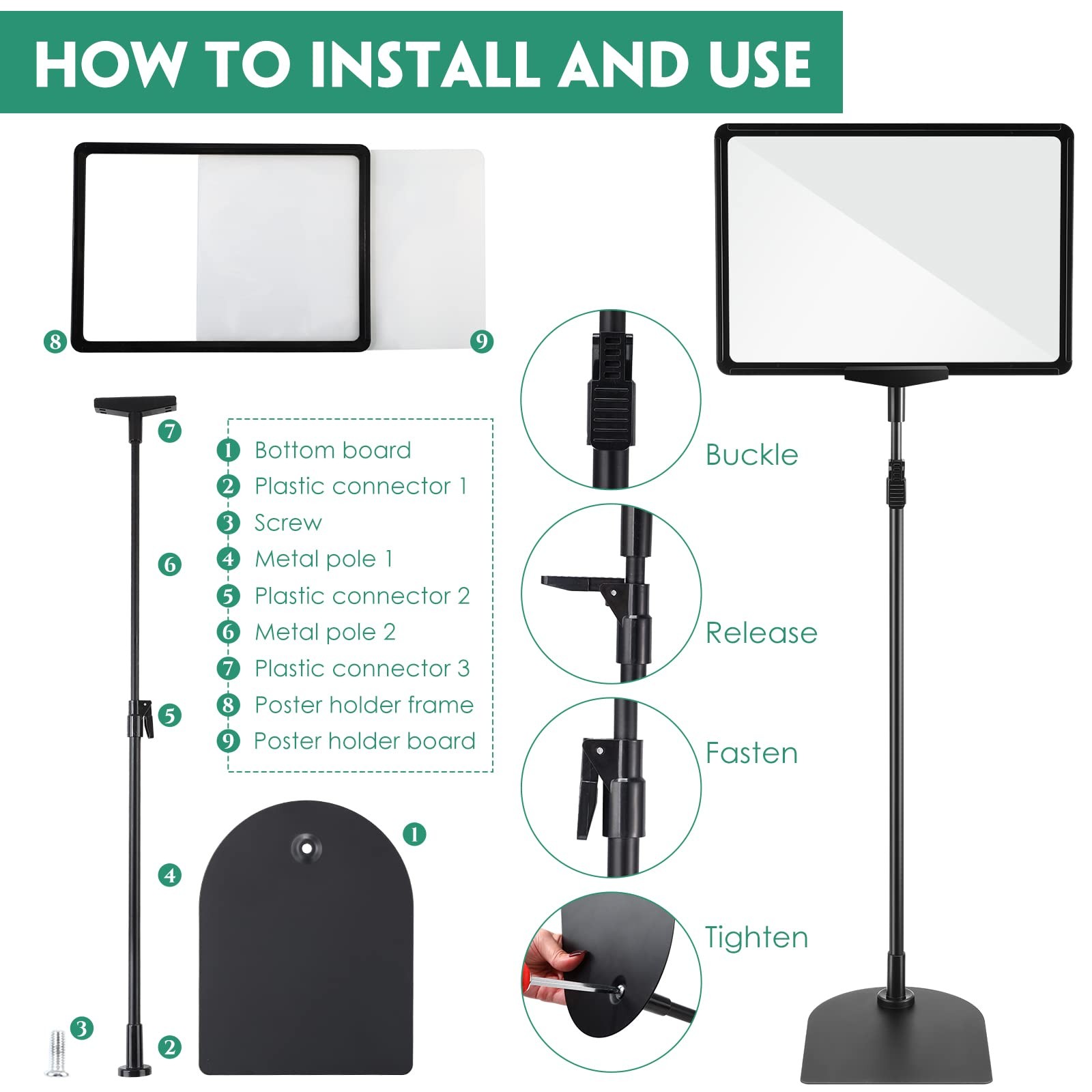 12 Pack Adjustable Poster Stand Holder Floor 8.5 x 11 Inch, black