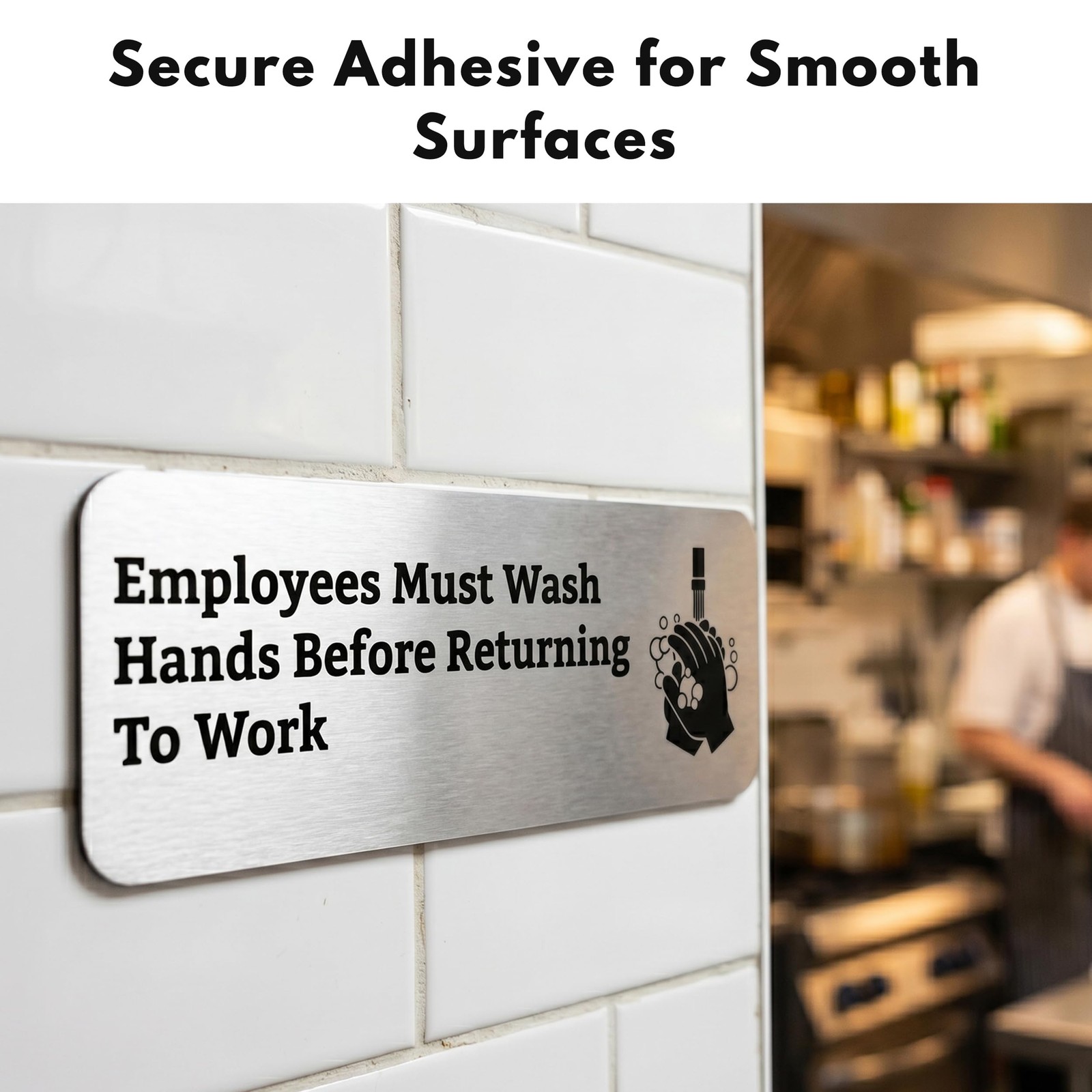 Employees Must Wash Hands Sign Brushed Aluminum Employee Notice 9×3 Inch