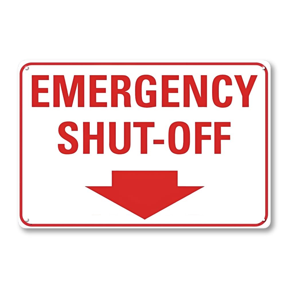 Emergency Shut-Off Sign With Down Arrow – 12 x 8 inch Metal Aaluminum Emergen…
