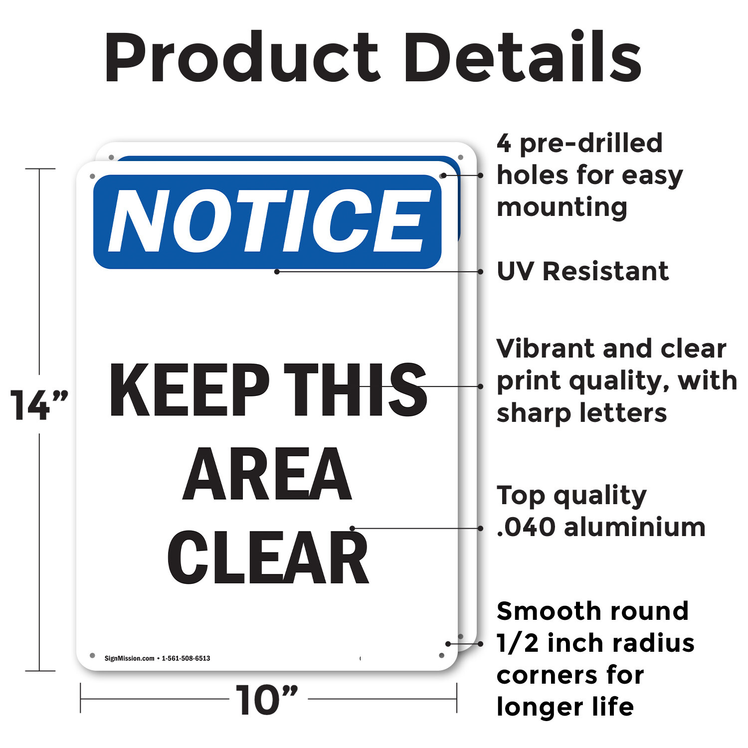 (2 Pack) Keep This Area Clear OSHA Notice Sign Decal Metal Plastic