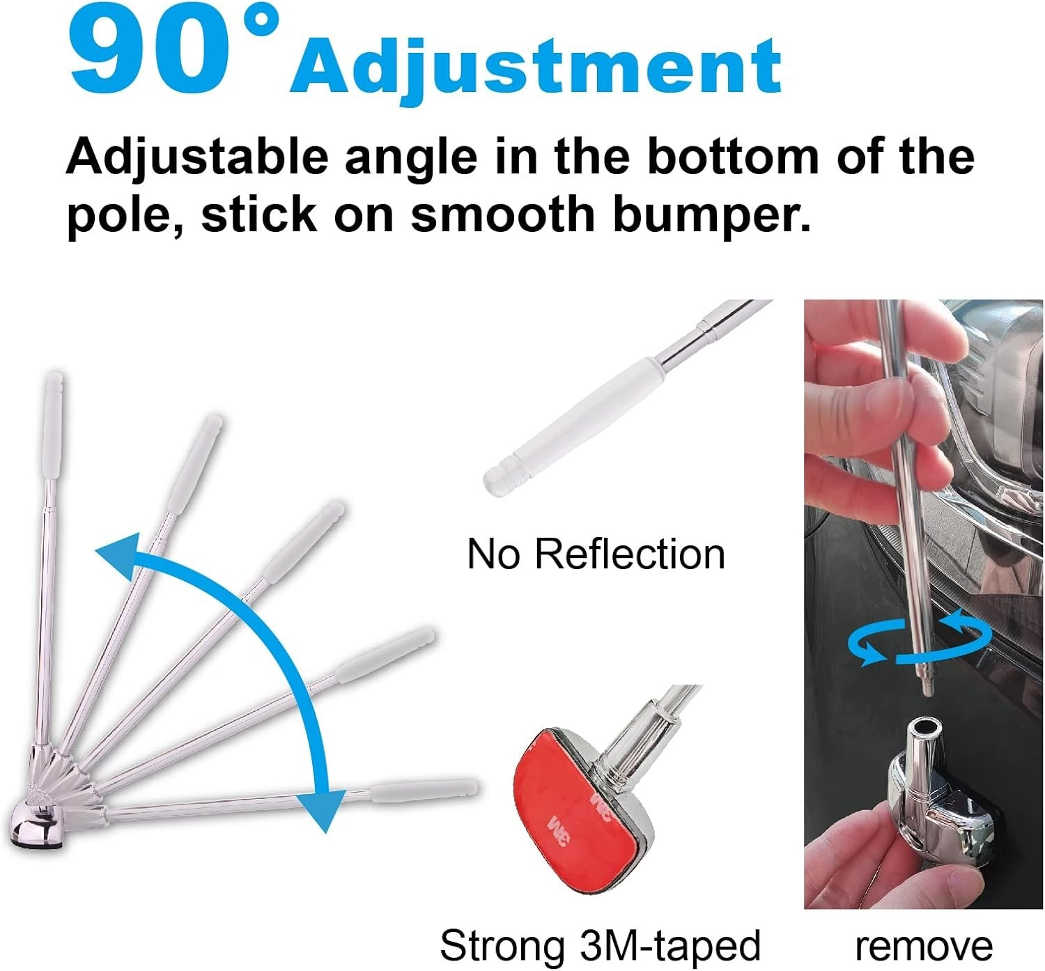 Car Bumper Corner Antenna Pole Adjustable Chrome Poles Set 11x2x1.5 in 2 Pk