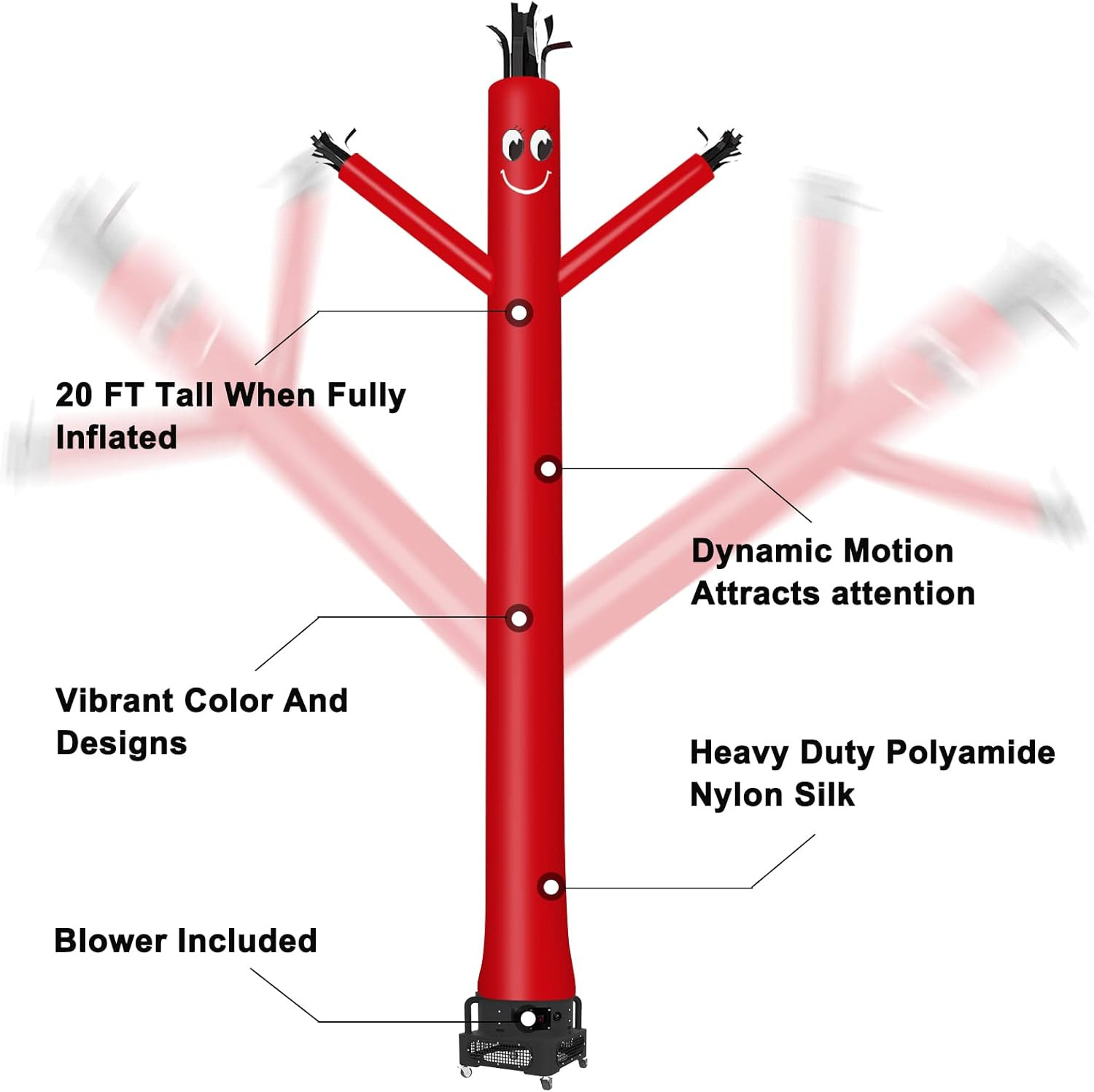 20Ft Inflatable Dancing Tube Guy with 1HP Blower – Red Complete Set