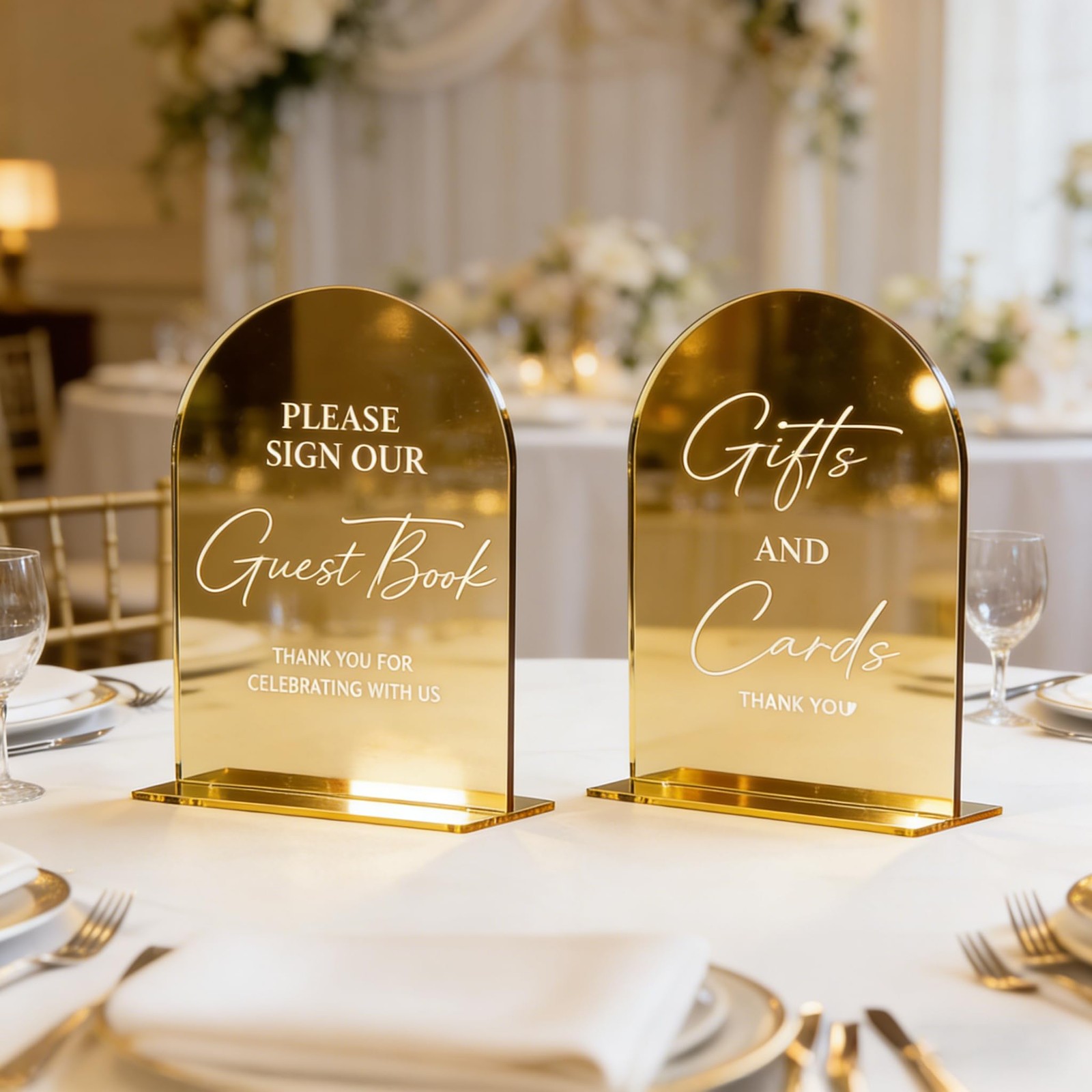 Gold Mirror 5×7 Inch Acrylic Wedding Table Signs Stand Base Reception Decor