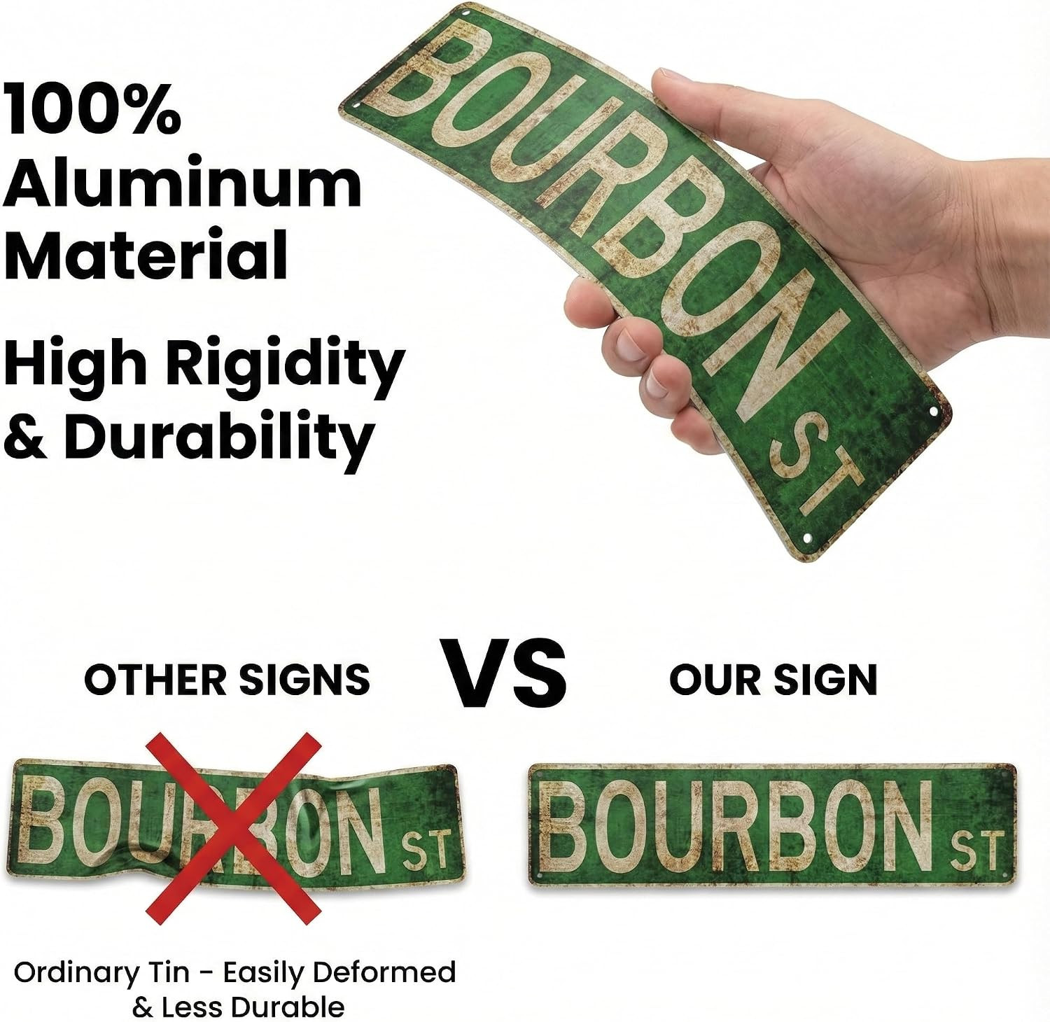 Vintage Bourbon Street Metal Sign 4X15 Inch | Rust-Free Aluminum New Orleans Wal