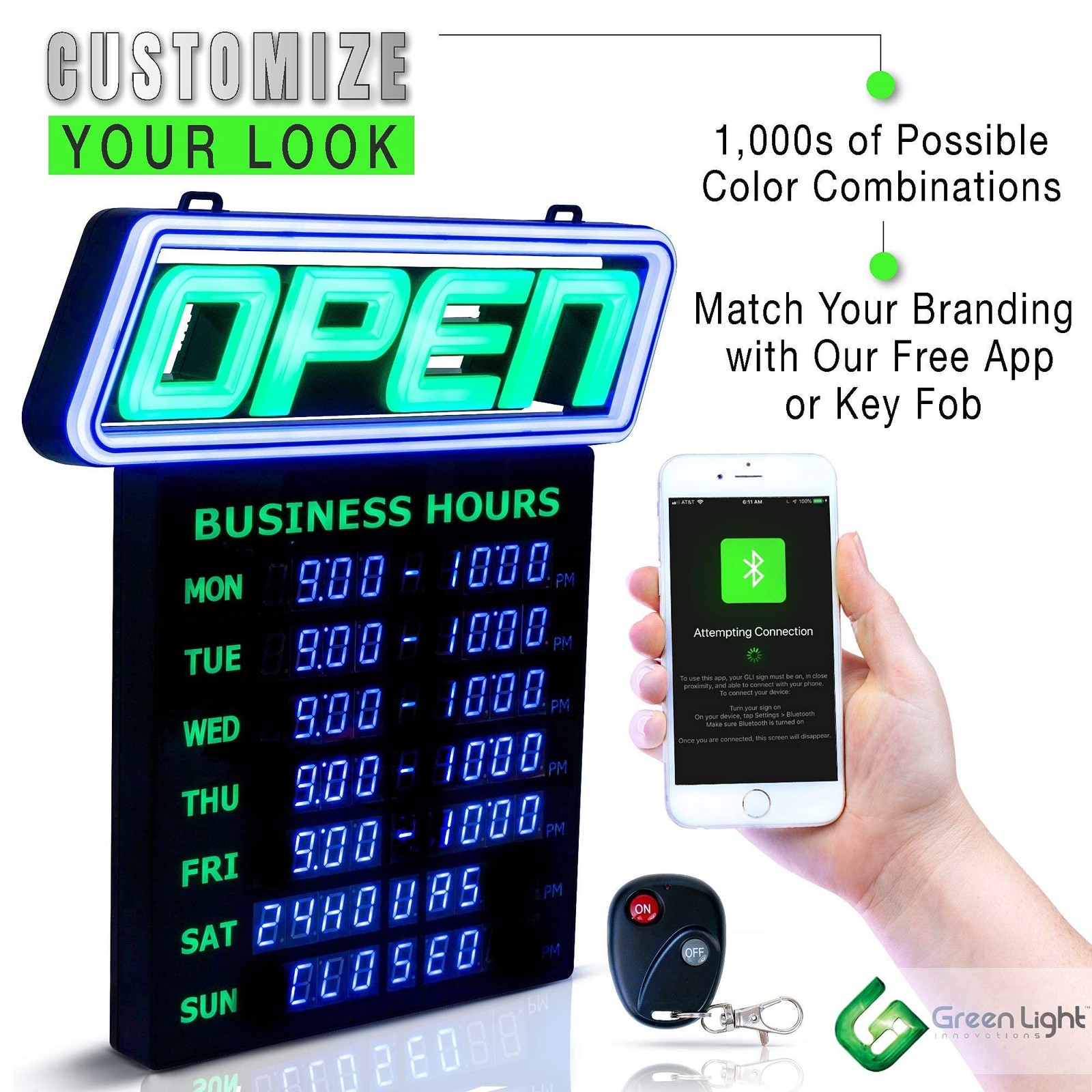 GLI Led Open Sign with Business Hours – Stand Out with 1000’s Color