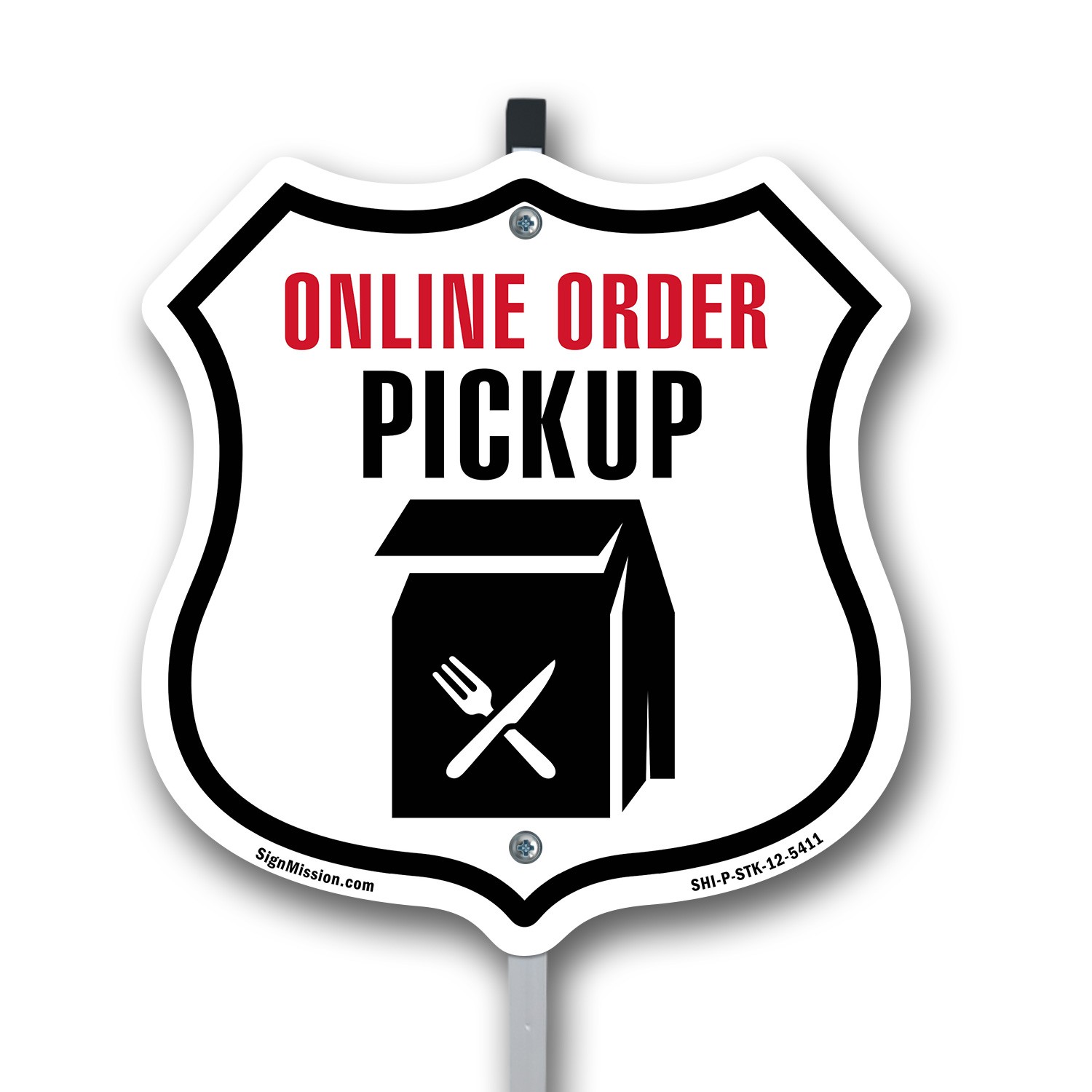 Online Order Pickup Shield Shaped Sign With Stake Crafted in the USA