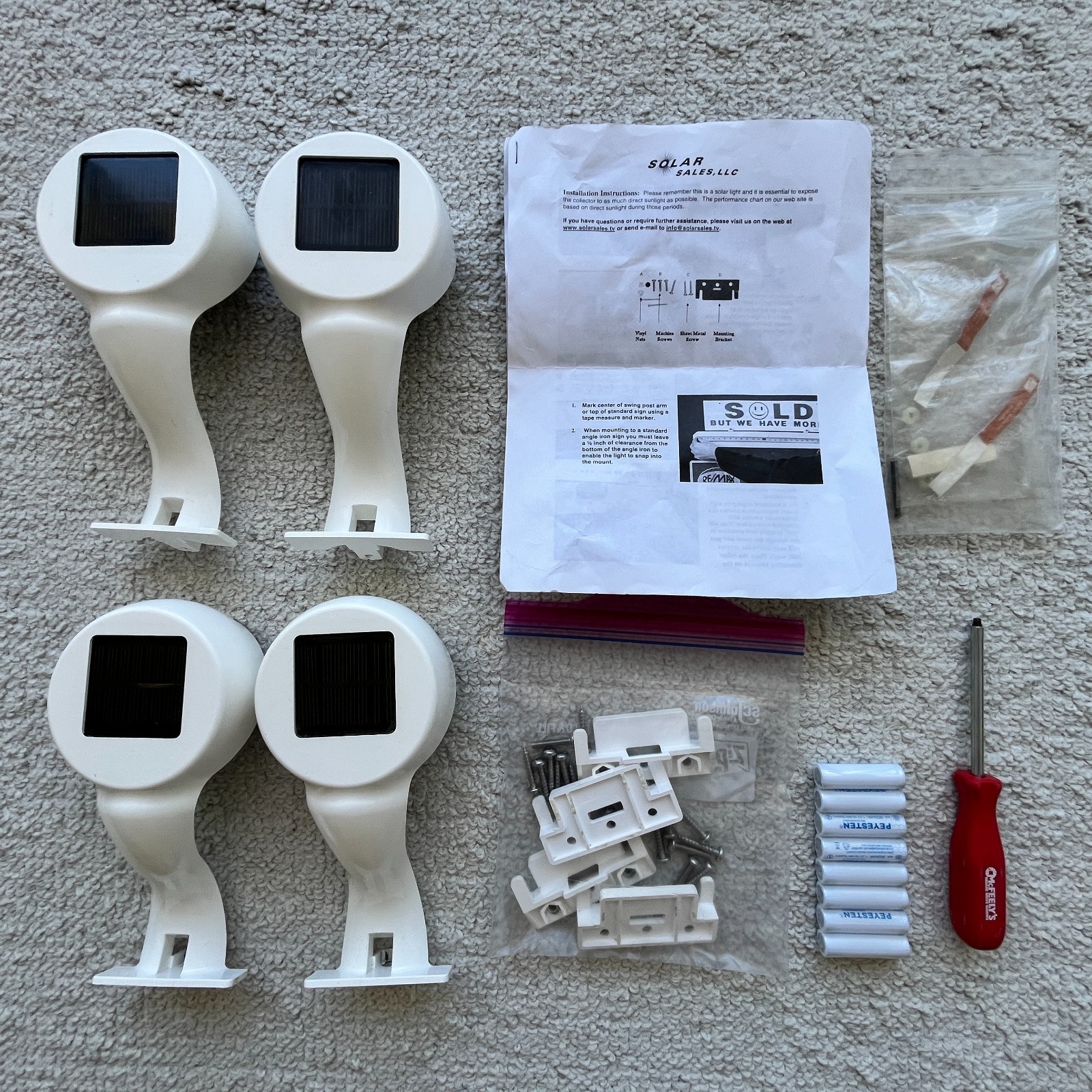 Lot 4 Real Estate Sign Solar Lights Dusk-to-Dawn w/ New Rechargeable Batteries