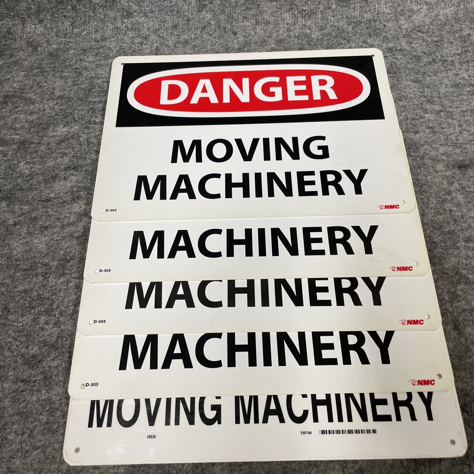 Lot of 5 – NMC D-305 Danger Moving Machinery Sign 7&Prime; X 10&Prime; PS VINYL New