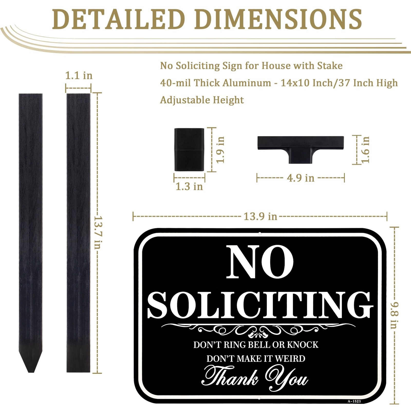 Large No Soliciting Sign With Stake, 14×10 Inch/37 Inch Long Adjustable Heigh…
