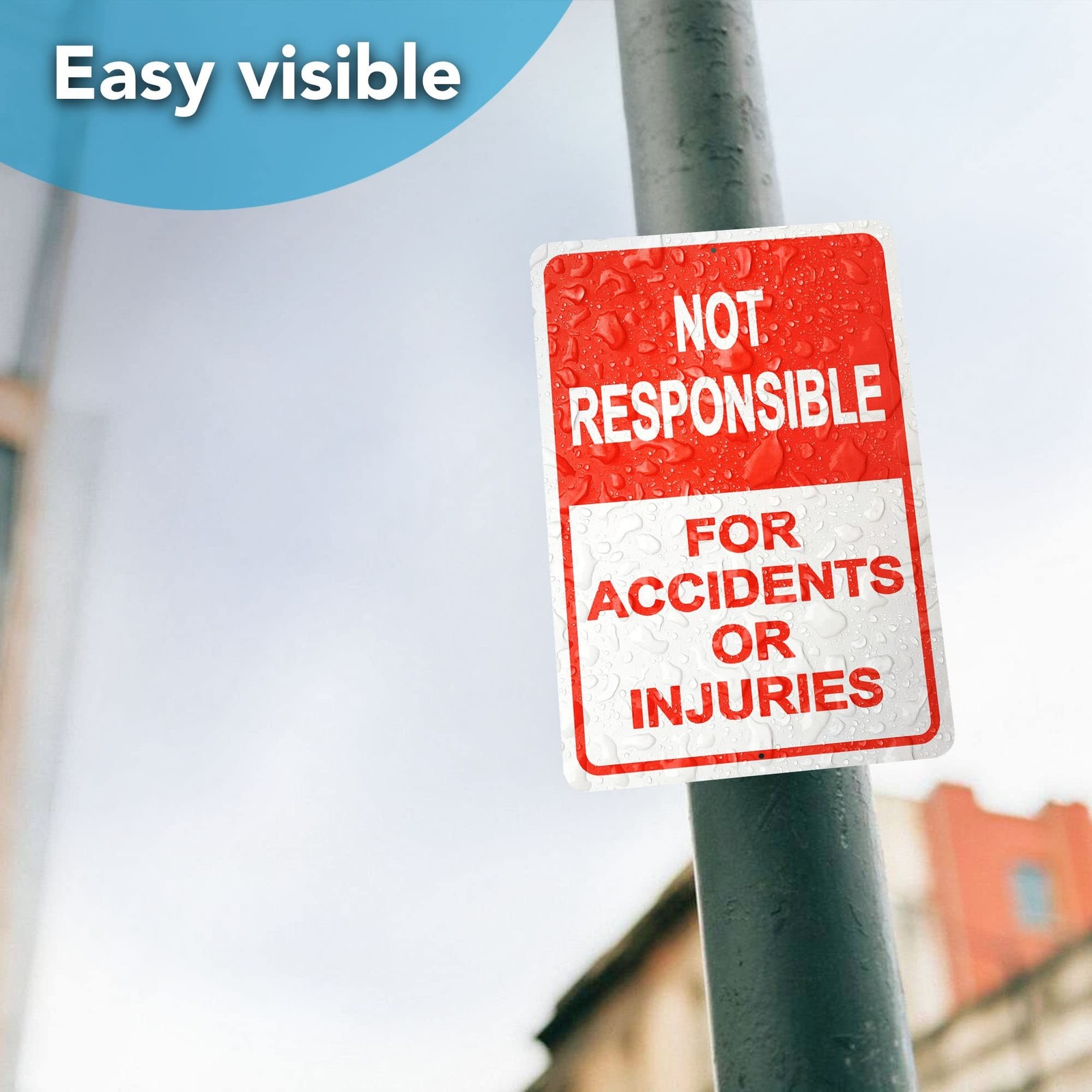 2-Pack Property Warning Sign: Not Responsible for Accidents or Injuries, 10&Prime; x 7