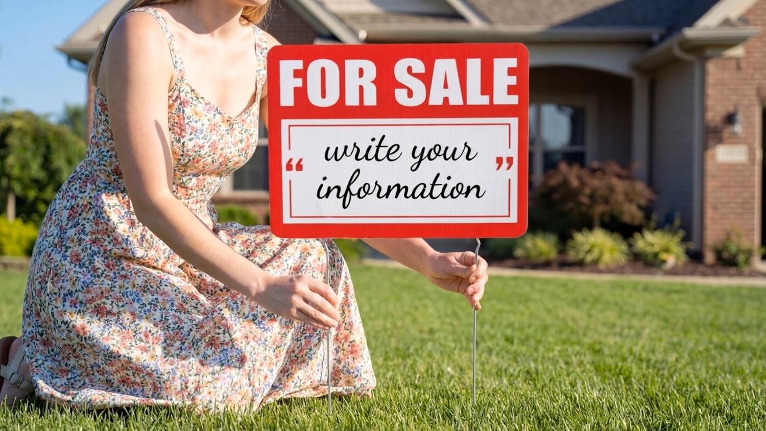 3 Pcs for Sale Yard Sign with Stake 12 x 16 Inch Double Sided Large Yard Red for