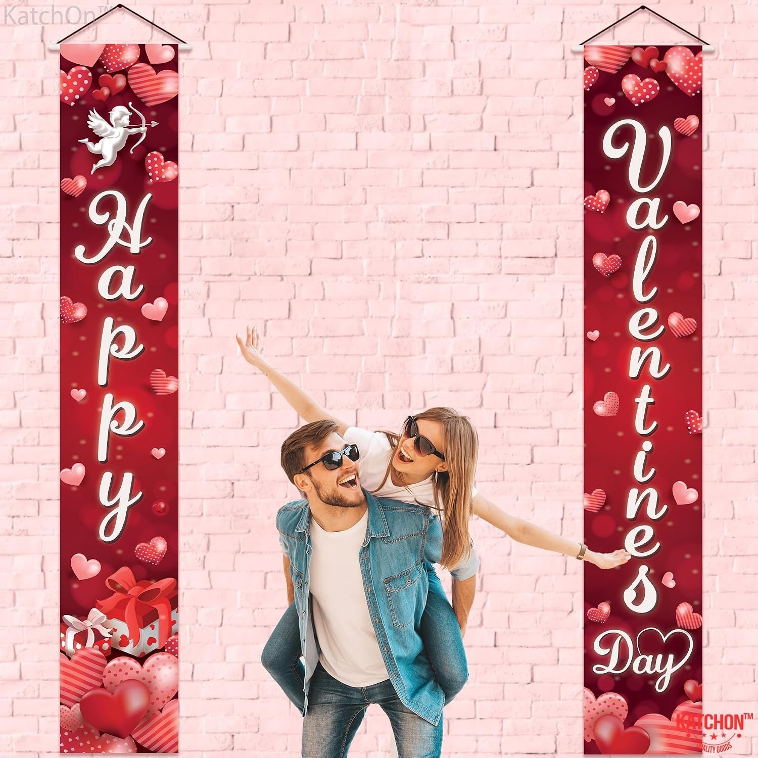 Happy Valentines Day Door Banner XtraLarge 72×12 Inch Red Oxford Fabric Outdoor